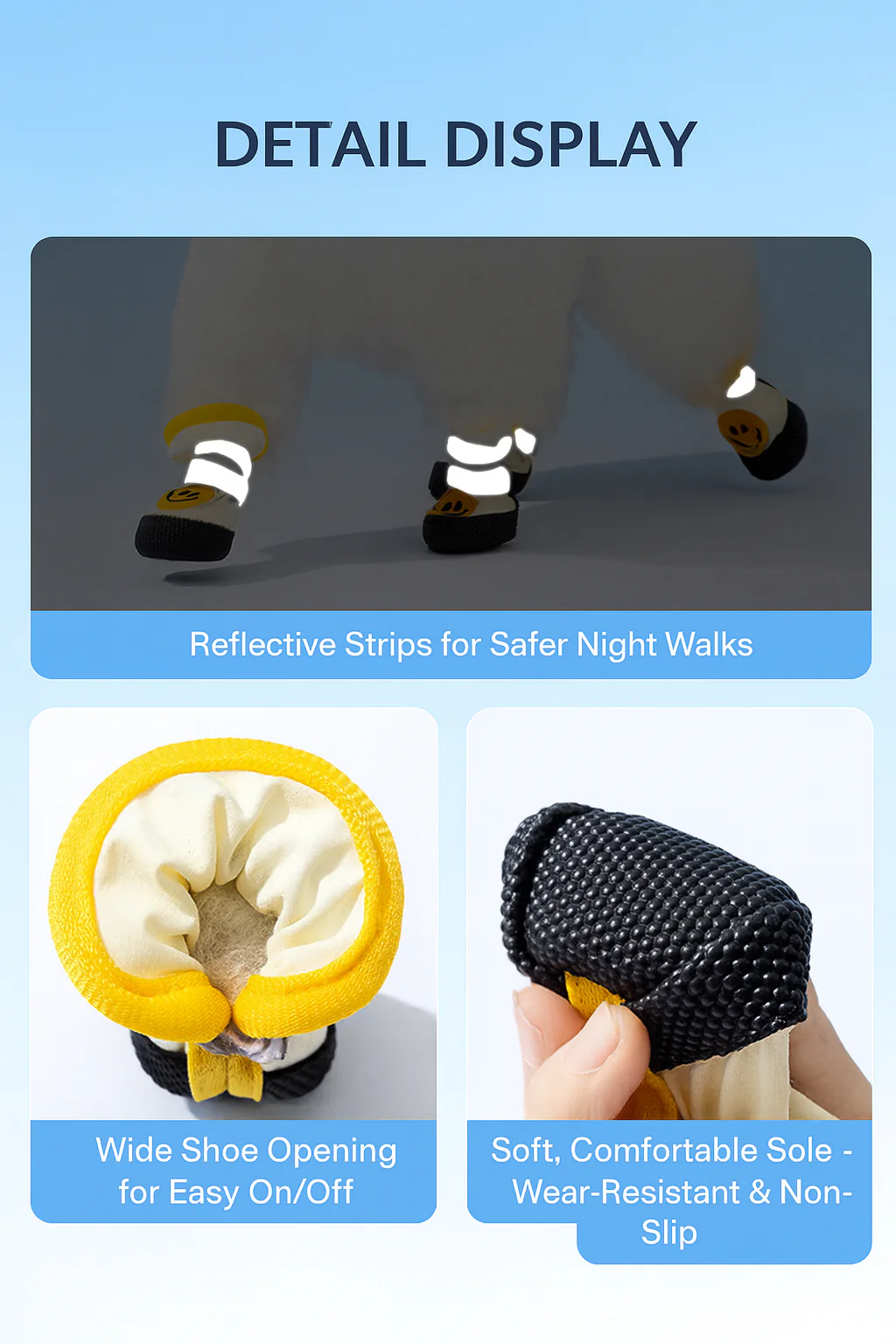 Breathable Smile Dog Shoes with Anti-Slip Soles & Reflective Straps (Set of 4) - Image 4