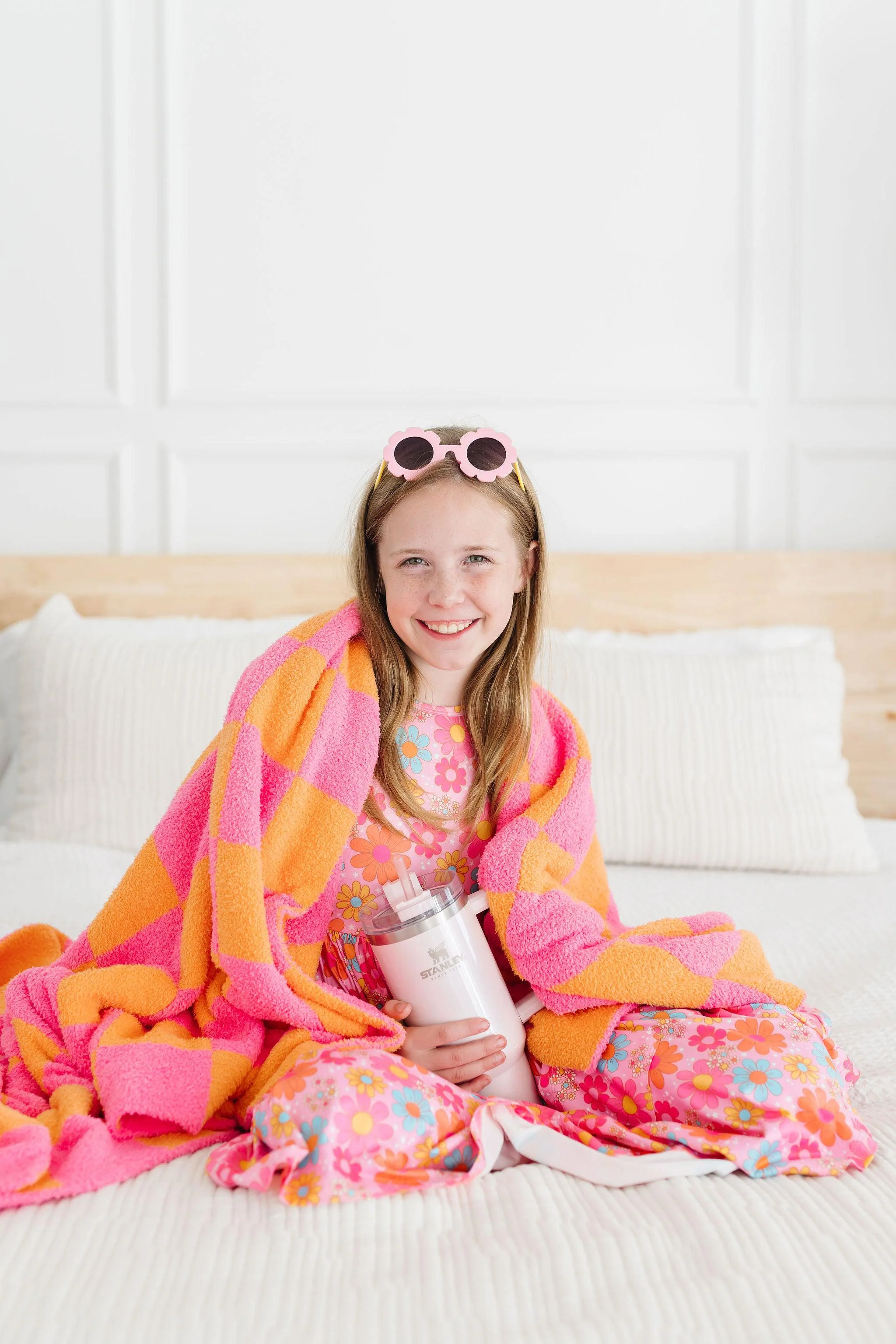 Bright Pink/Orange Checker Cozy Blanket - Image 4