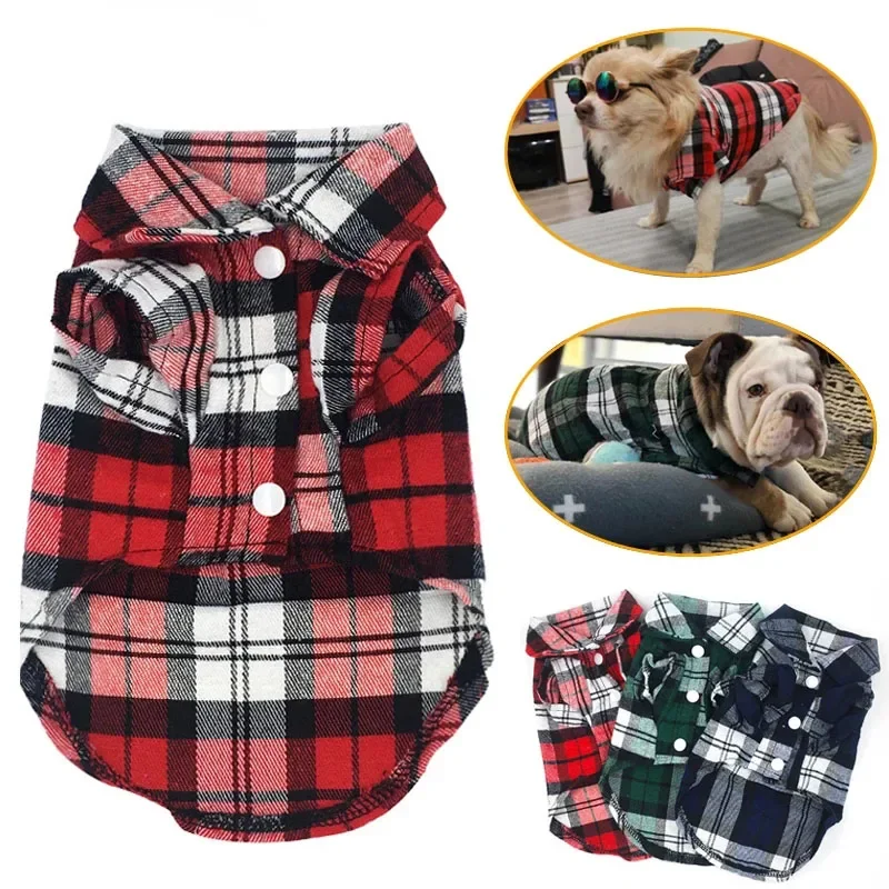 British Style Plaid Dog Shirt – Cotton Pet Clothes for Small Dogs & Cats - Image 2