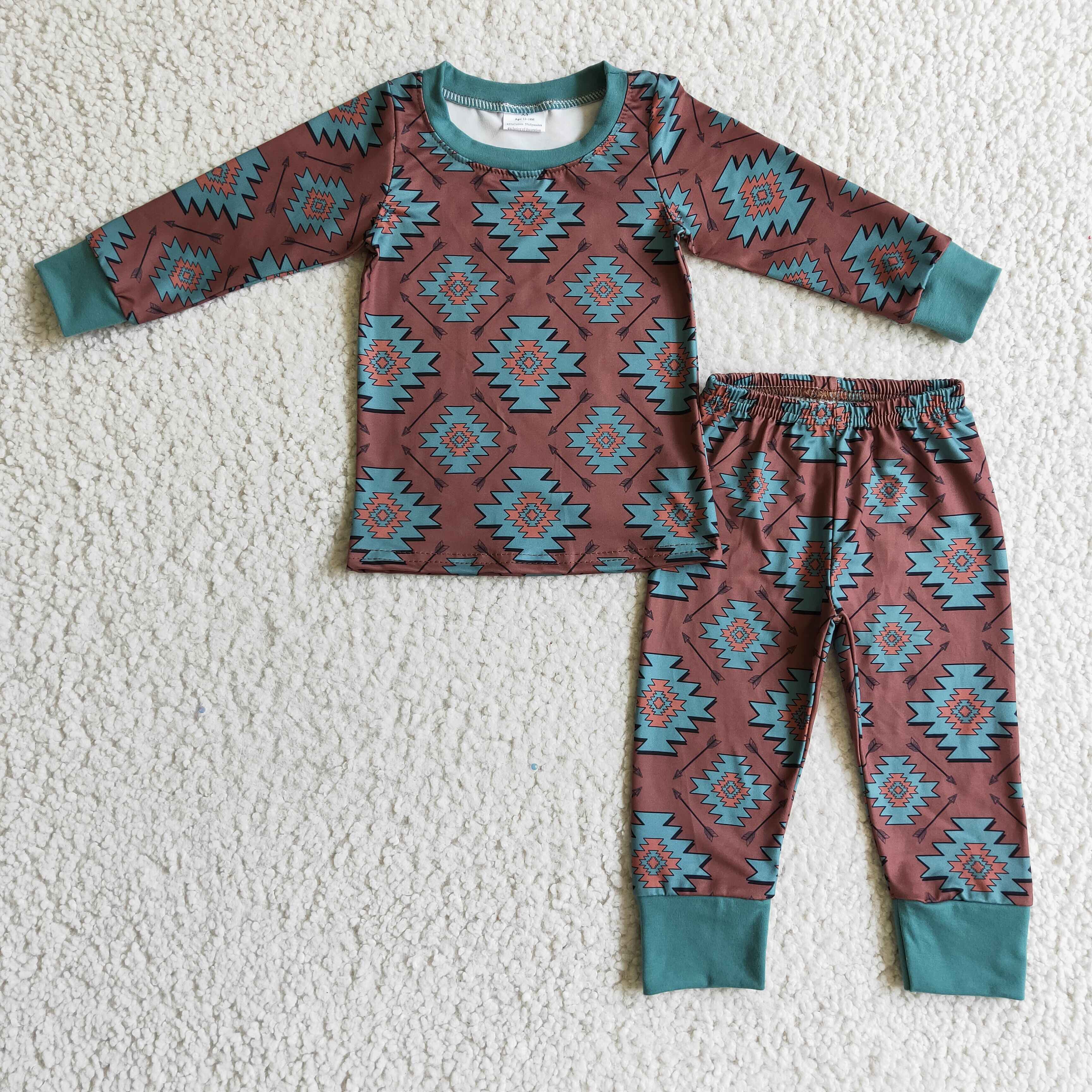 Brown aztec kids boy western pajamas - Image 2
