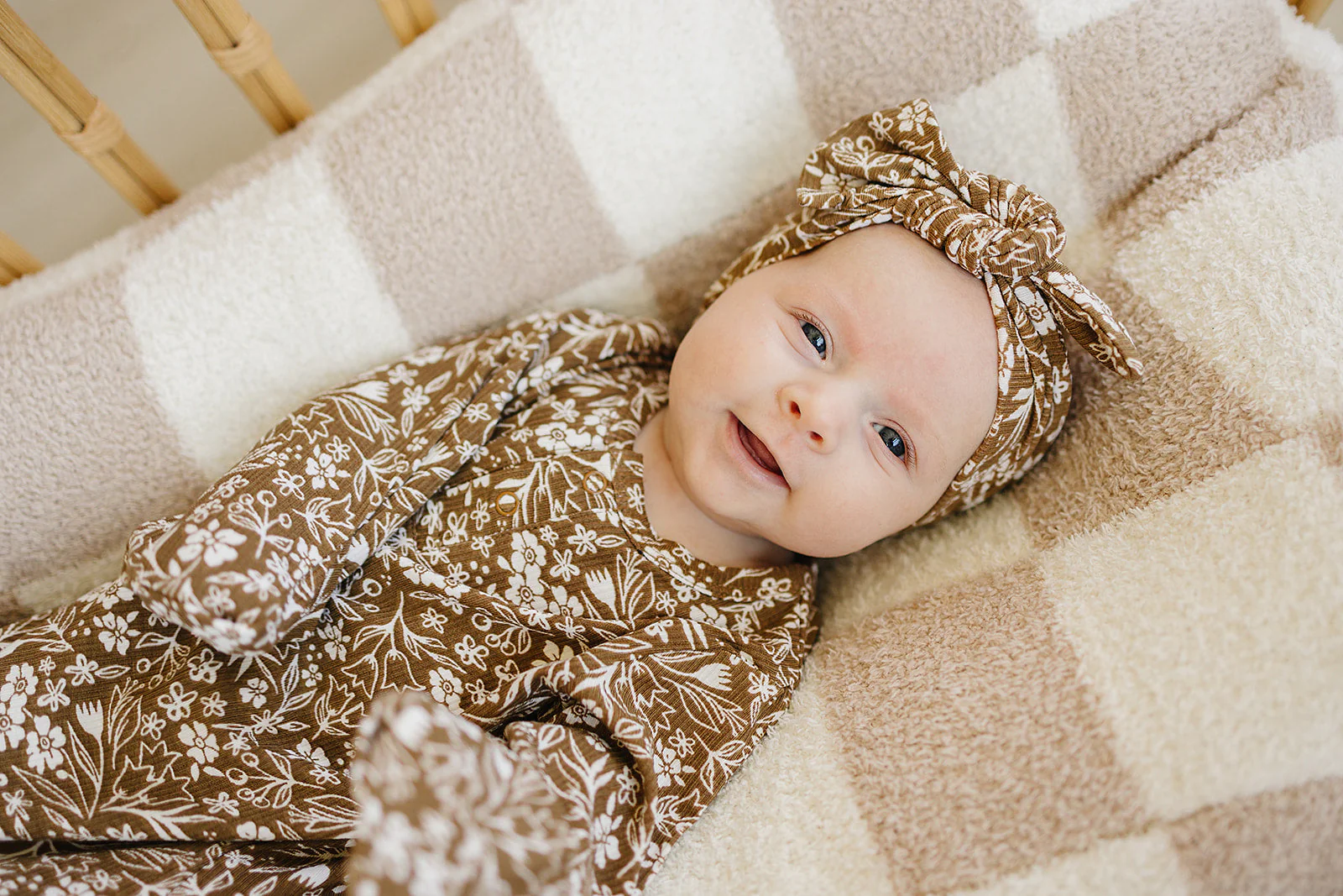 Brown Floral Ribbed Bamboo Head Wrap - Image 2