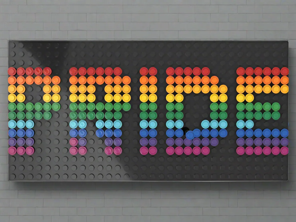 Build-It-Yourself DIY Pride Pixel Art Sign Kit – 32x16 Studs | Rainbow Mosaic on Black Base - Image 2