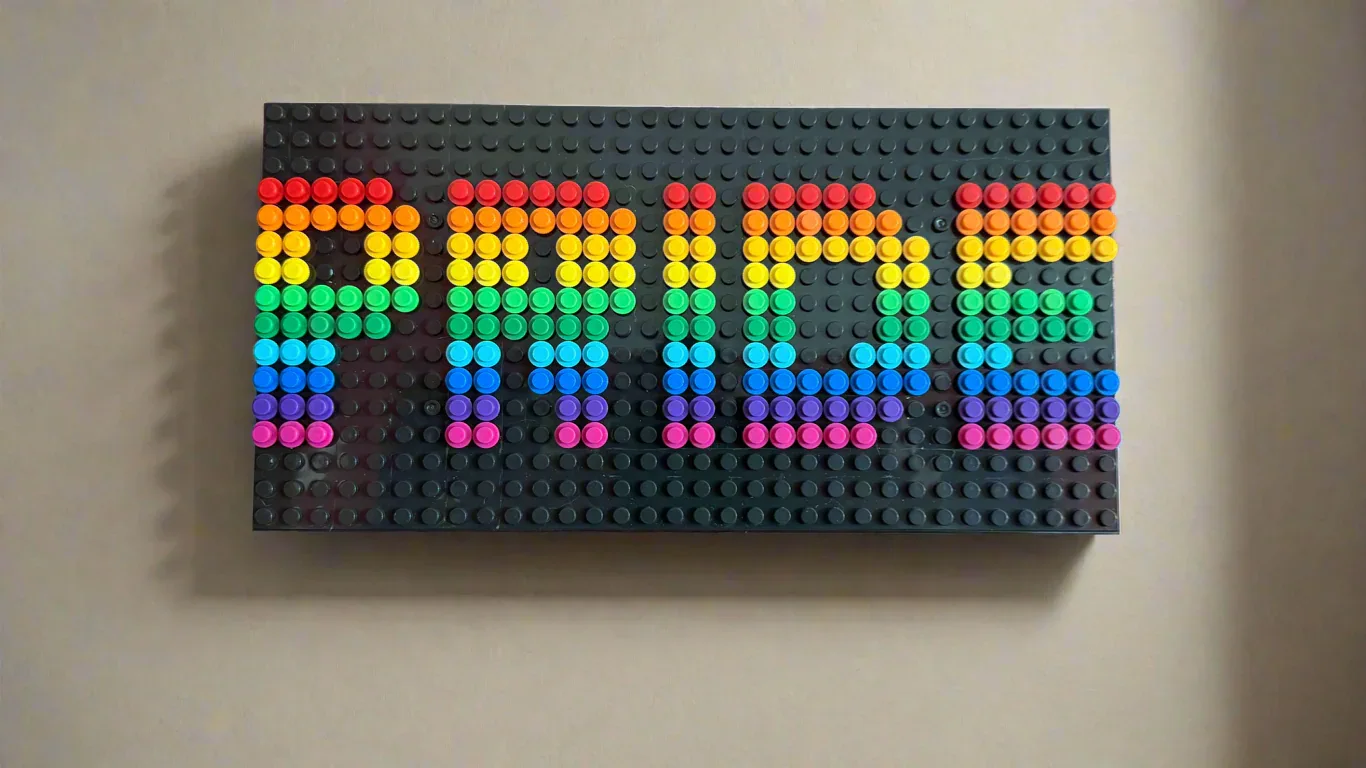 Build-It-Yourself DIY Pride Pixel Art Sign Kit – 32x16 Studs | Rainbow Mosaic on Black Base - Image 3