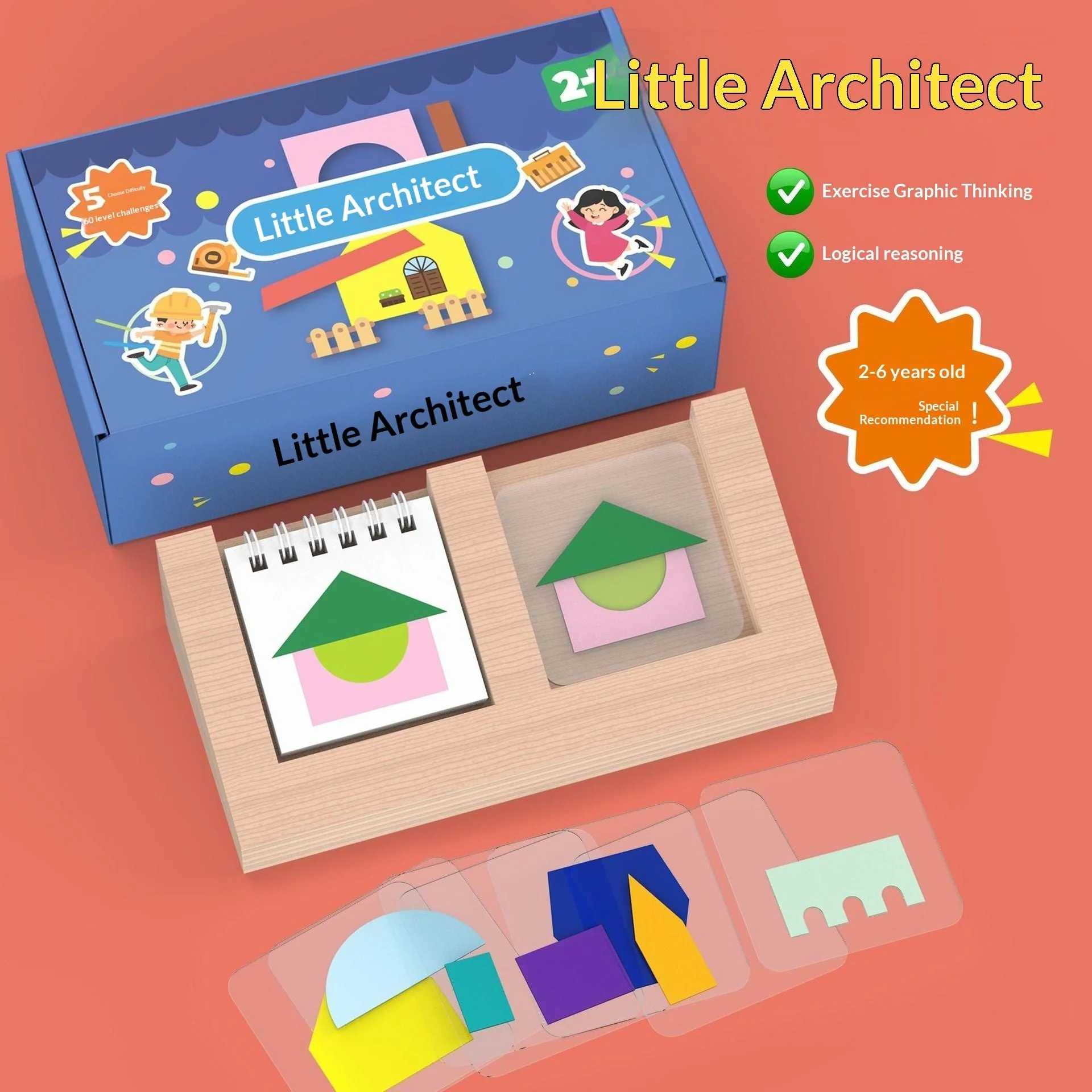 Building Block House Geometric Shape Spatial Reasoning Puzzle Tabletop Game Toy - Image 2