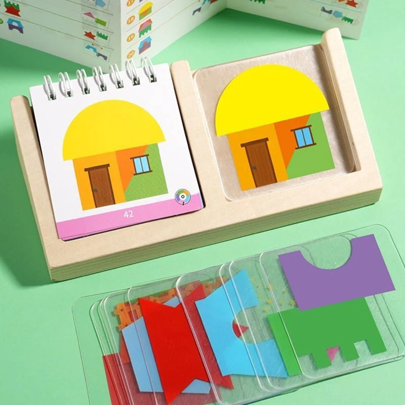 Building Block House Geometric Shape Spatial Reasoning Puzzle Tabletop Game Toy - Image 4