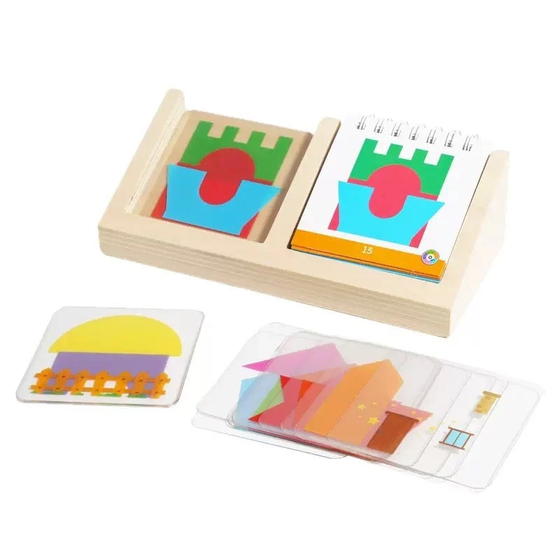 Building Block House Geometric Shape Spatial Reasoning Puzzle Tabletop Game Toy - Image 5