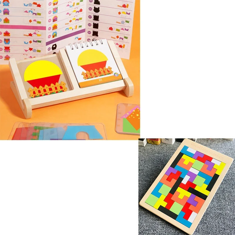 Building Block House Geometric Shape Spatial Reasoning Puzzle Tabletop Game Toy - Image 8