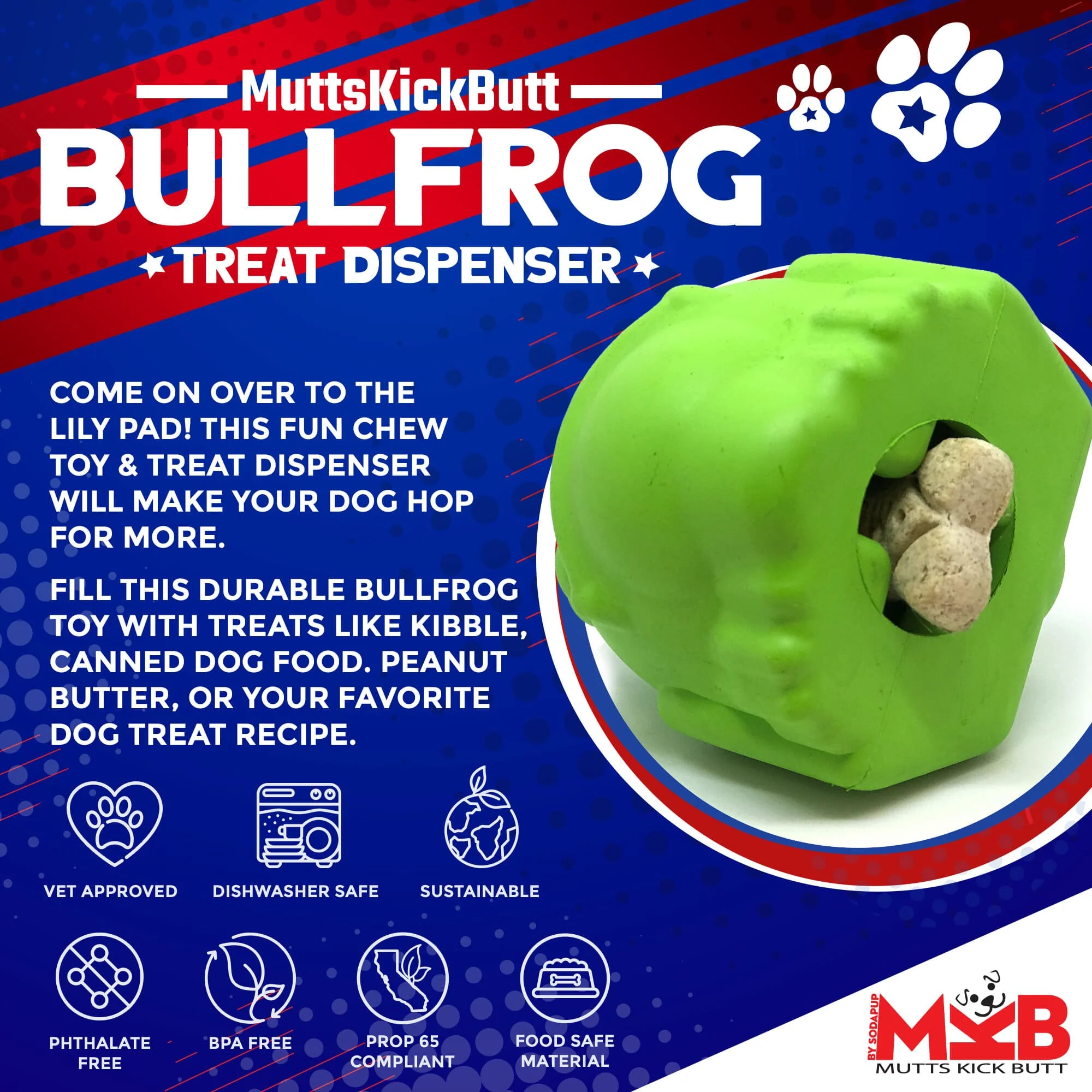 Bull Frog Dog Chew Toy & Treat Dispenser - USA Made | SodaPup - Image 2