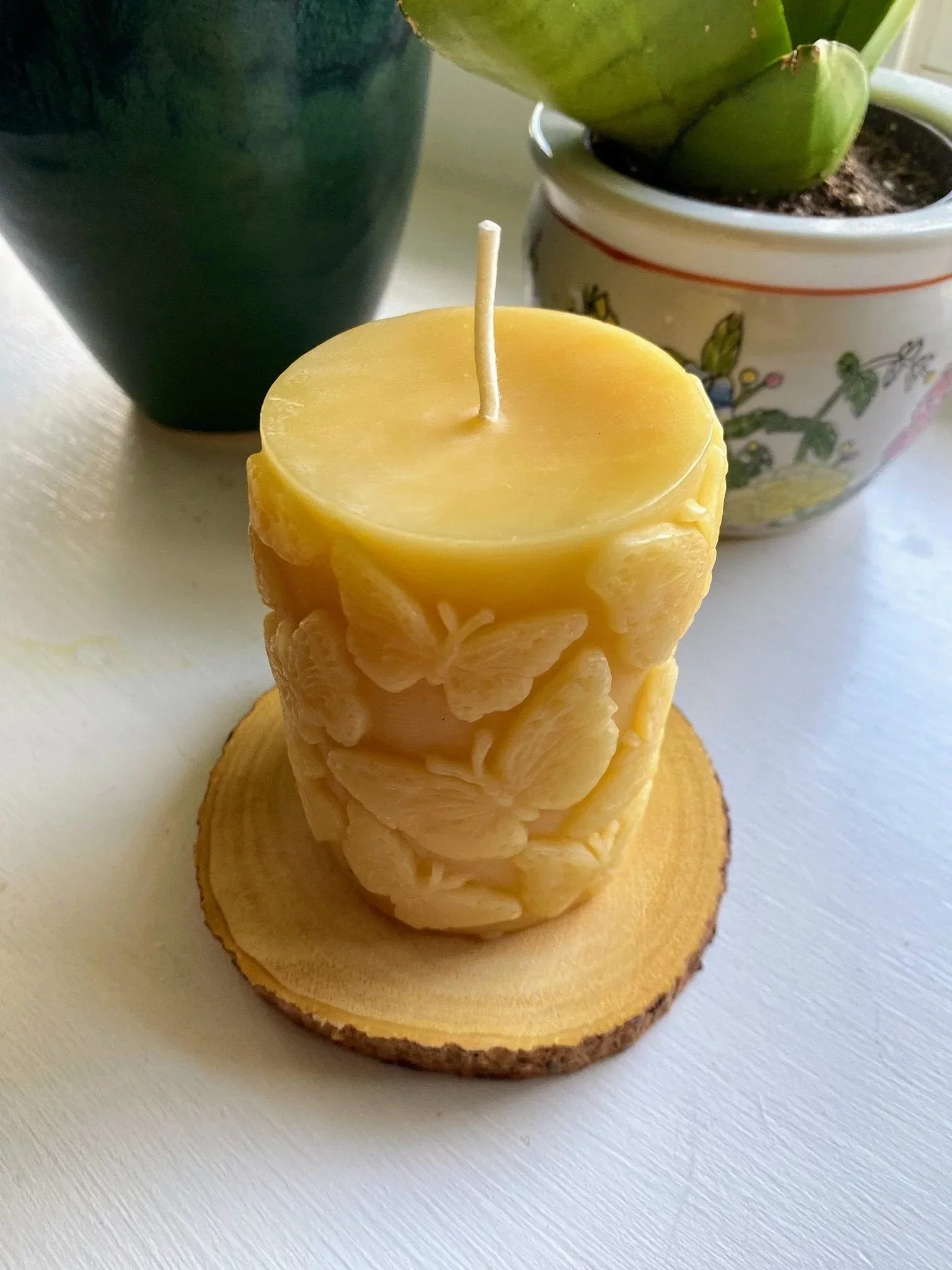 Butterflies Beeswax Pillar Candle - Image 2