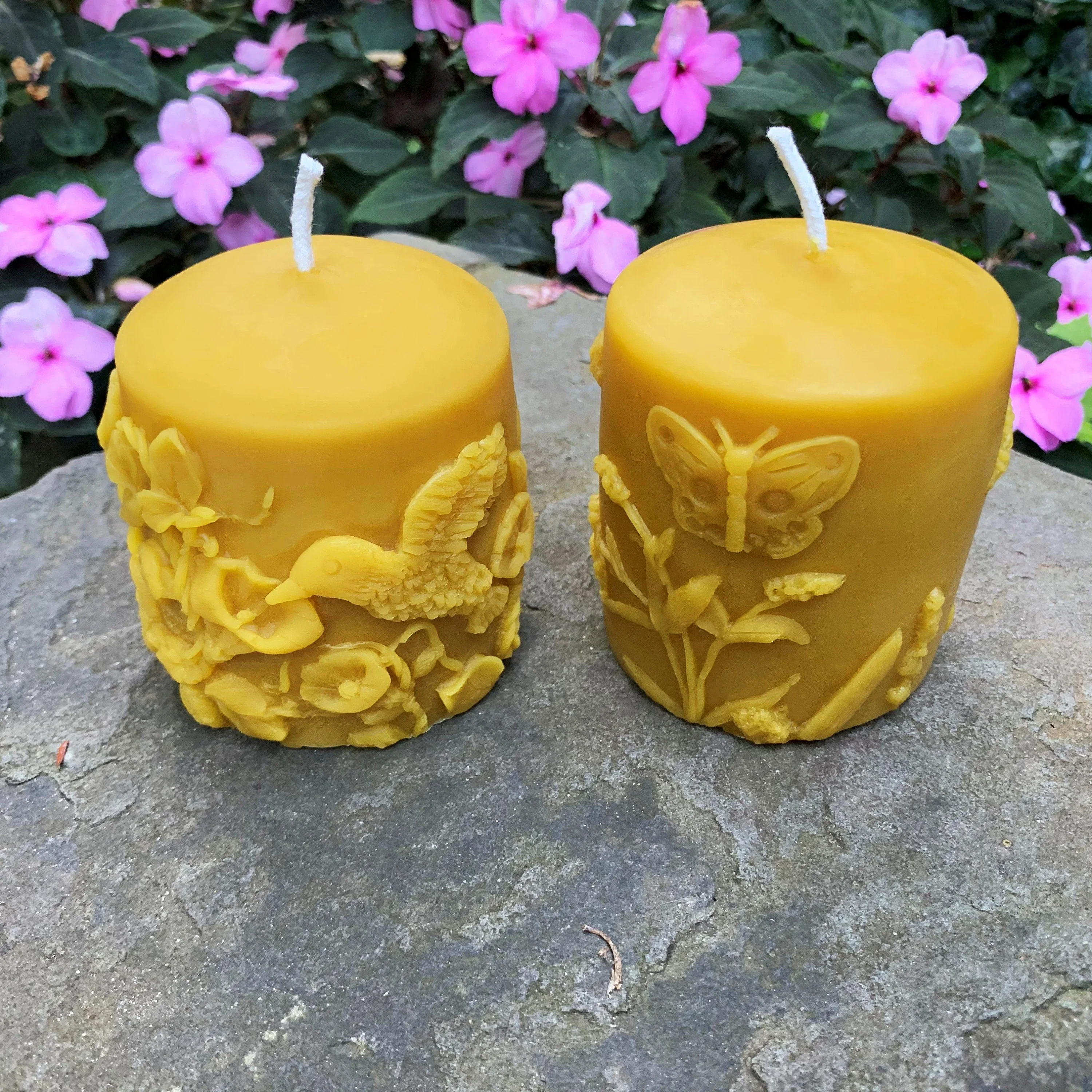 Butterfly | Hummingbird | Flower | Beeswax Pillar Set - Image 2