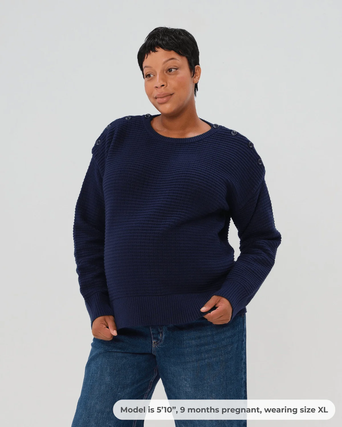 Button-Shoulder Maternity & Nursing Sweater w/Thumbhole Feature - Image 2