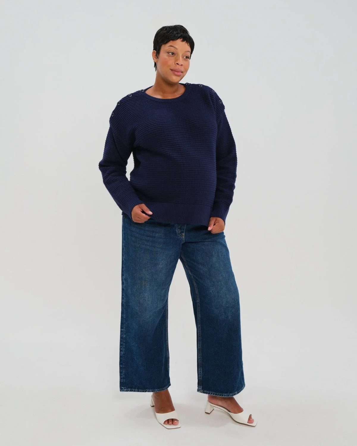 Button-Shoulder Maternity & Nursing Sweater w/Thumbhole Feature - Image 4