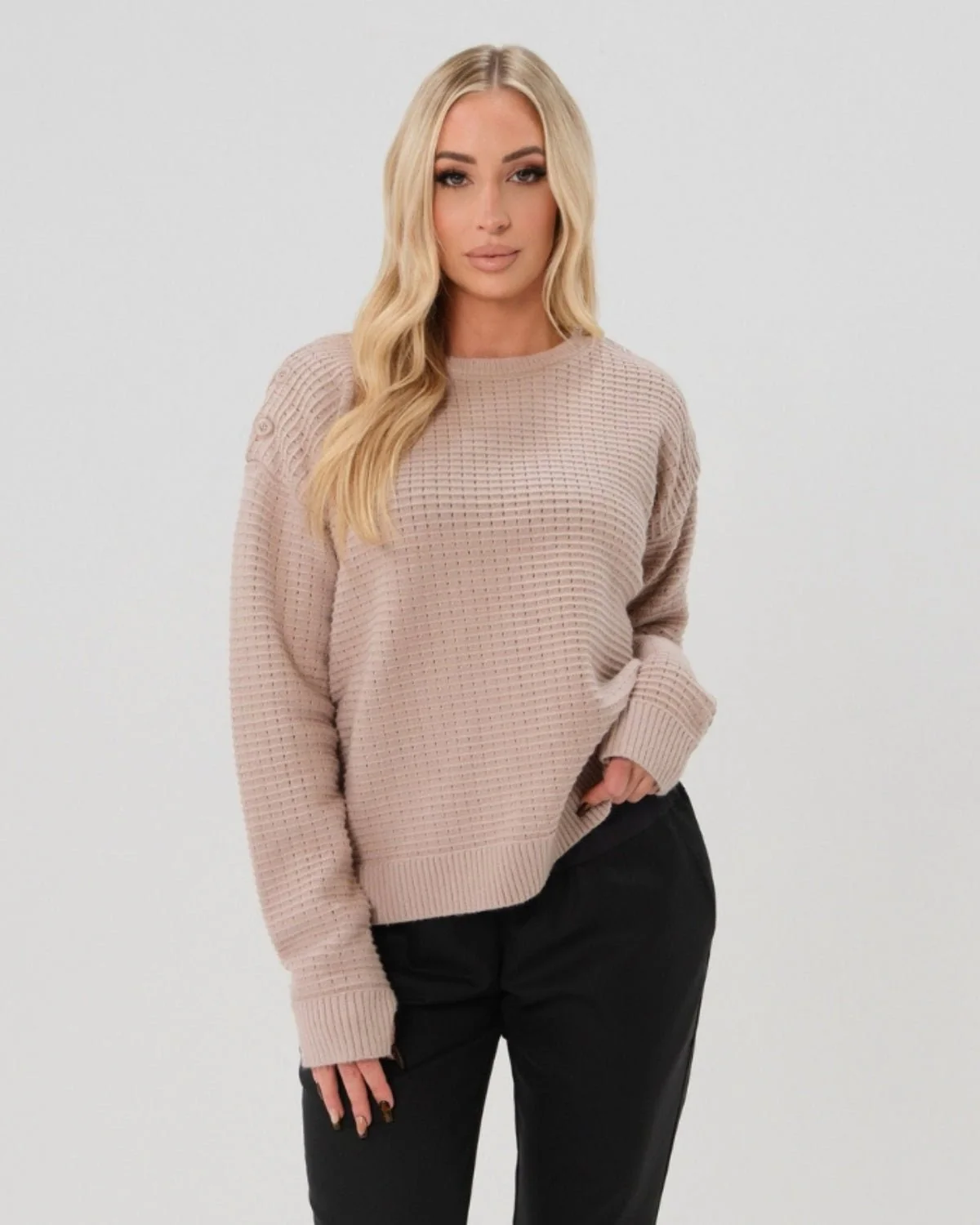 Button-Shoulder Maternity & Nursing Sweater w/Thumbhole Feature - Image 6