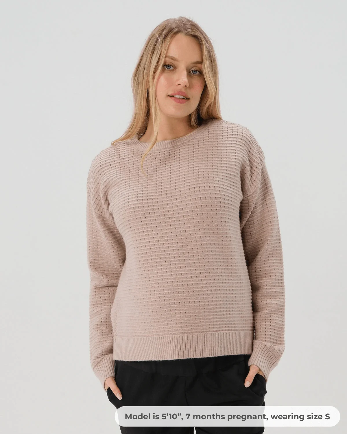 Button-Shoulder Maternity & Nursing Sweater w/Thumbhole Feature - Image 8