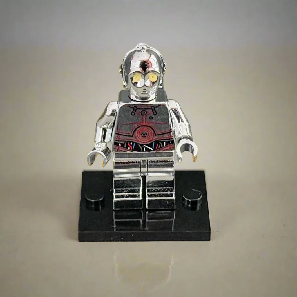 C-3PO Electroplated Silver Chrome – Custom Brick Compatible Minifigure - Image 3