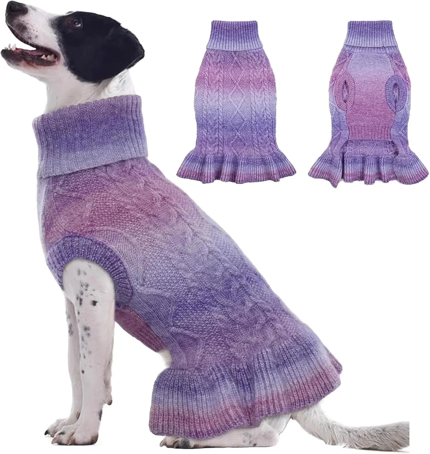Cable Knit Dog Sweater Dress | Soft Turtleneck Warm Pet Pullover (XS–XL) - Image 10