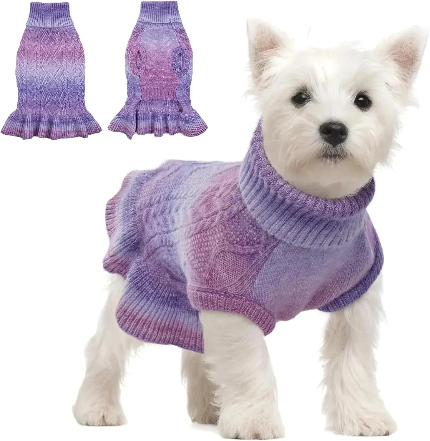 Cable Knit Dog Sweater Dress | Soft Turtleneck Warm Pet Pullover (XS–XL) - Image 11
