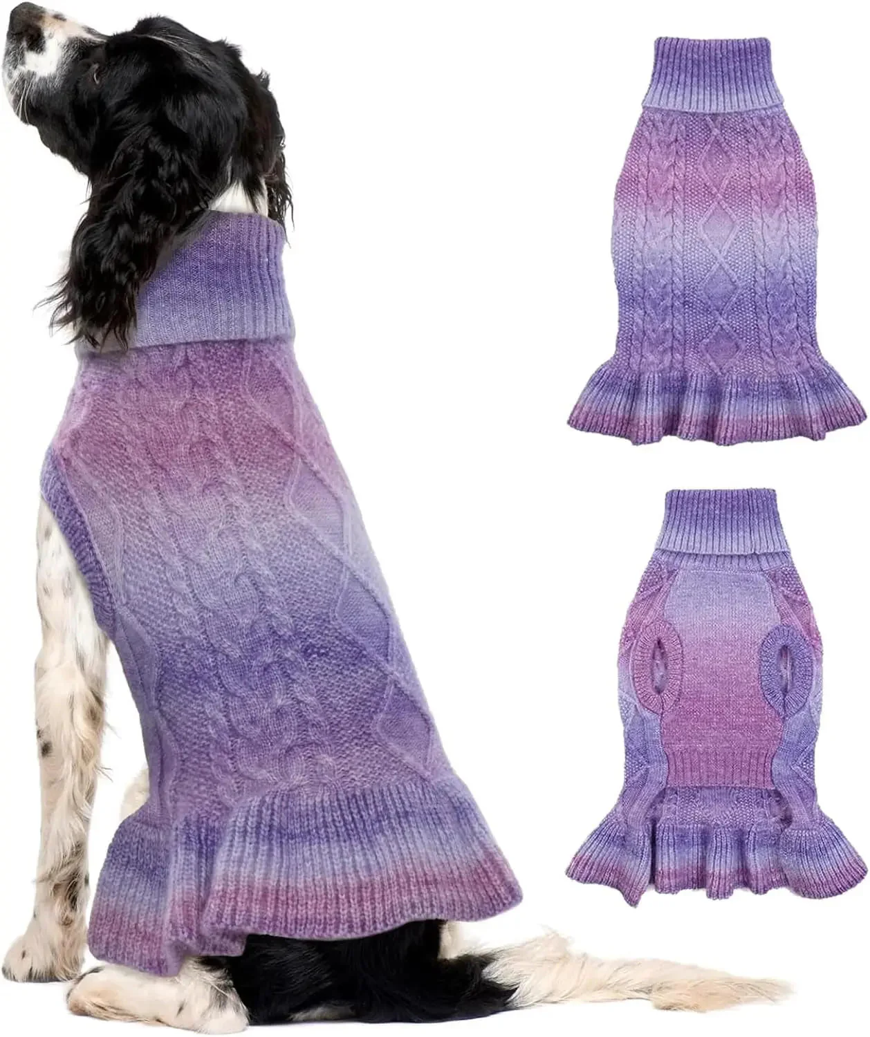 Cable Knit Dog Sweater Dress | Soft Turtleneck Warm Pet Pullover (XS–XL) - Image 12