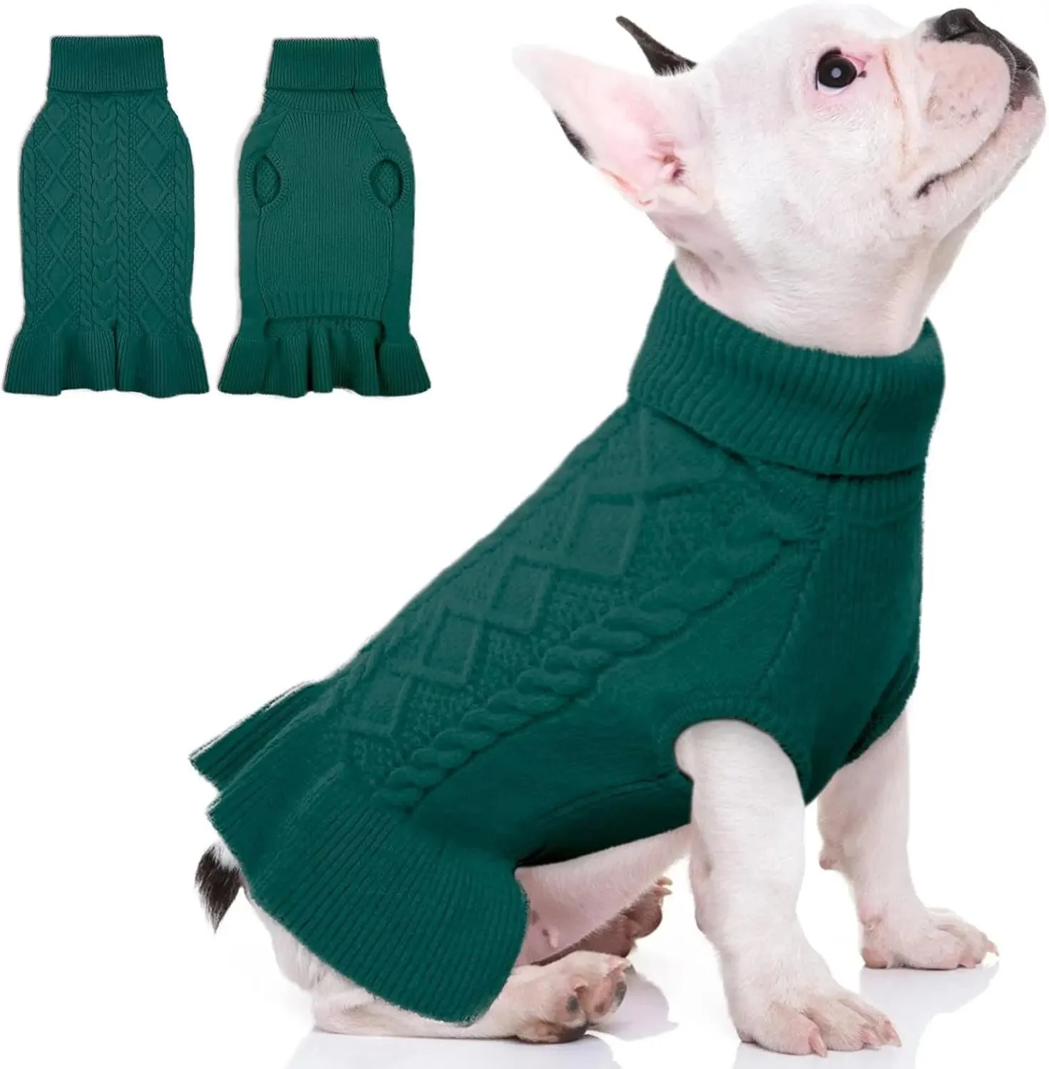 Cable Knit Dog Sweater Dress | Soft Turtleneck Warm Pet Pullover (XS–XL) - Image 13