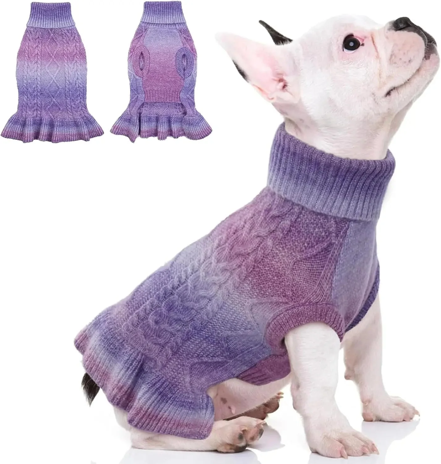 Cable Knit Dog Sweater Dress | Soft Turtleneck Warm Pet Pullover (XS–XL) - Image 14