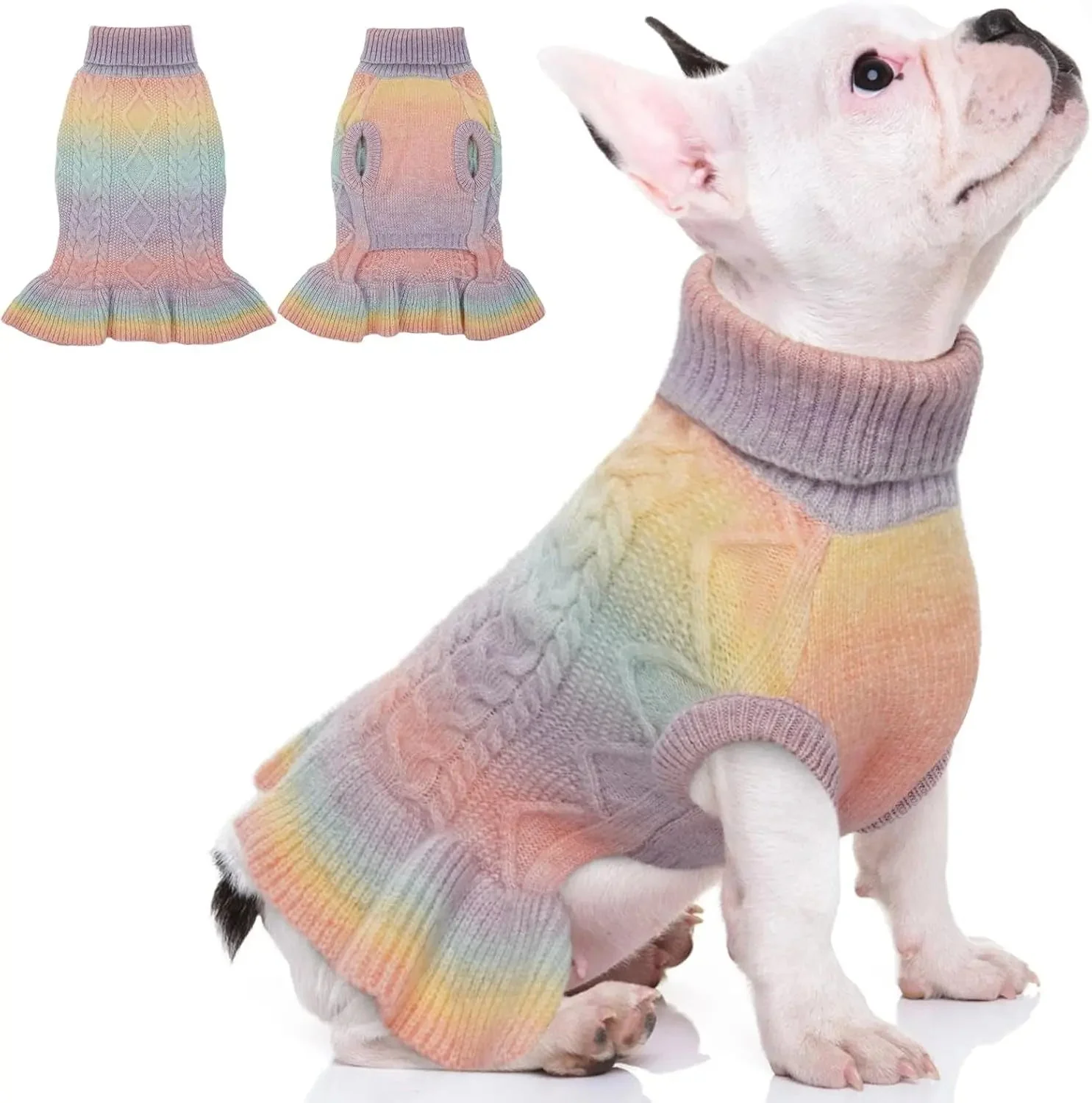Cable Knit Dog Sweater Dress | Soft Turtleneck Warm Pet Pullover (XS–XL) - Image 16