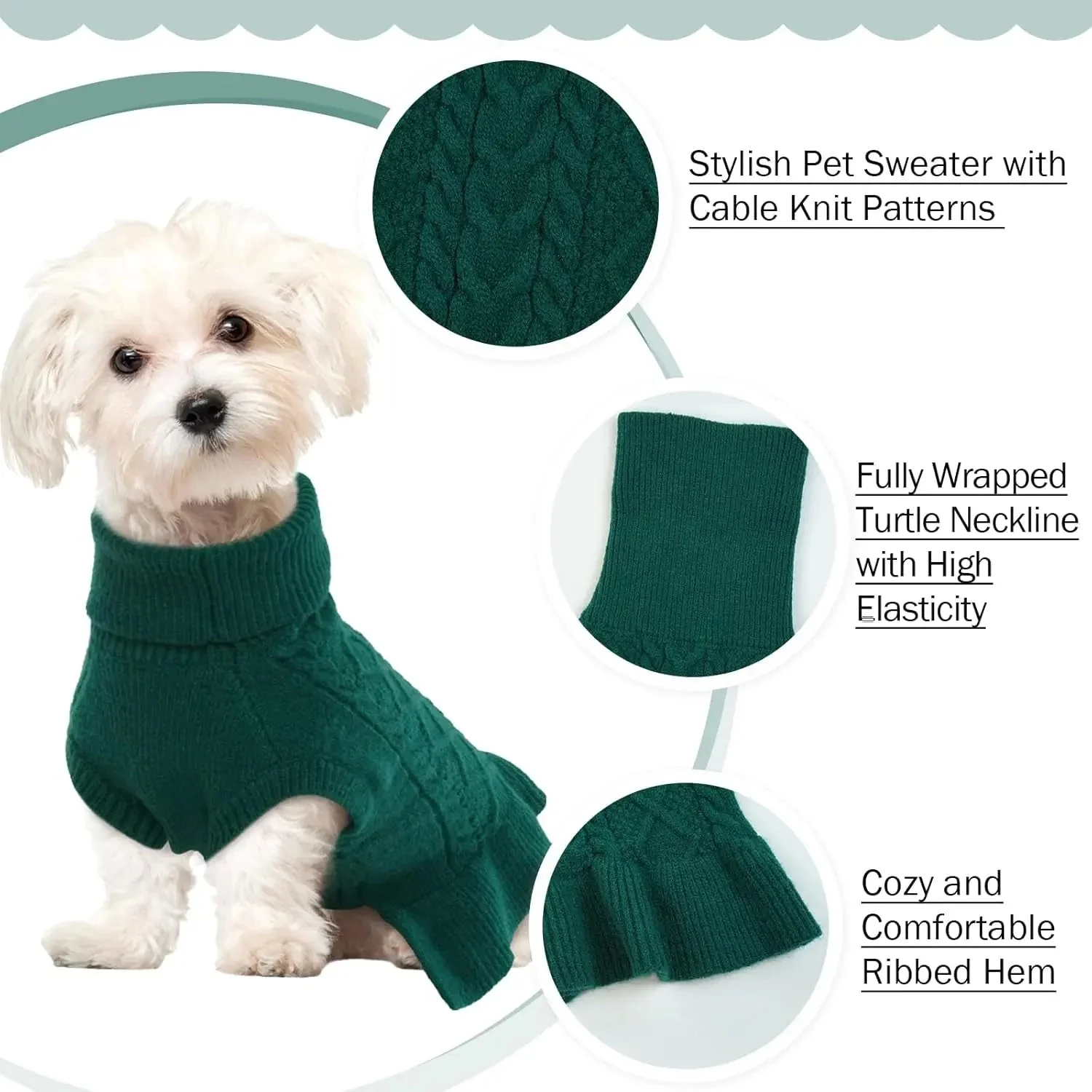 Cable Knit Dog Sweater Dress | Soft Turtleneck Warm Pet Pullover (XS–XL) - Image 4