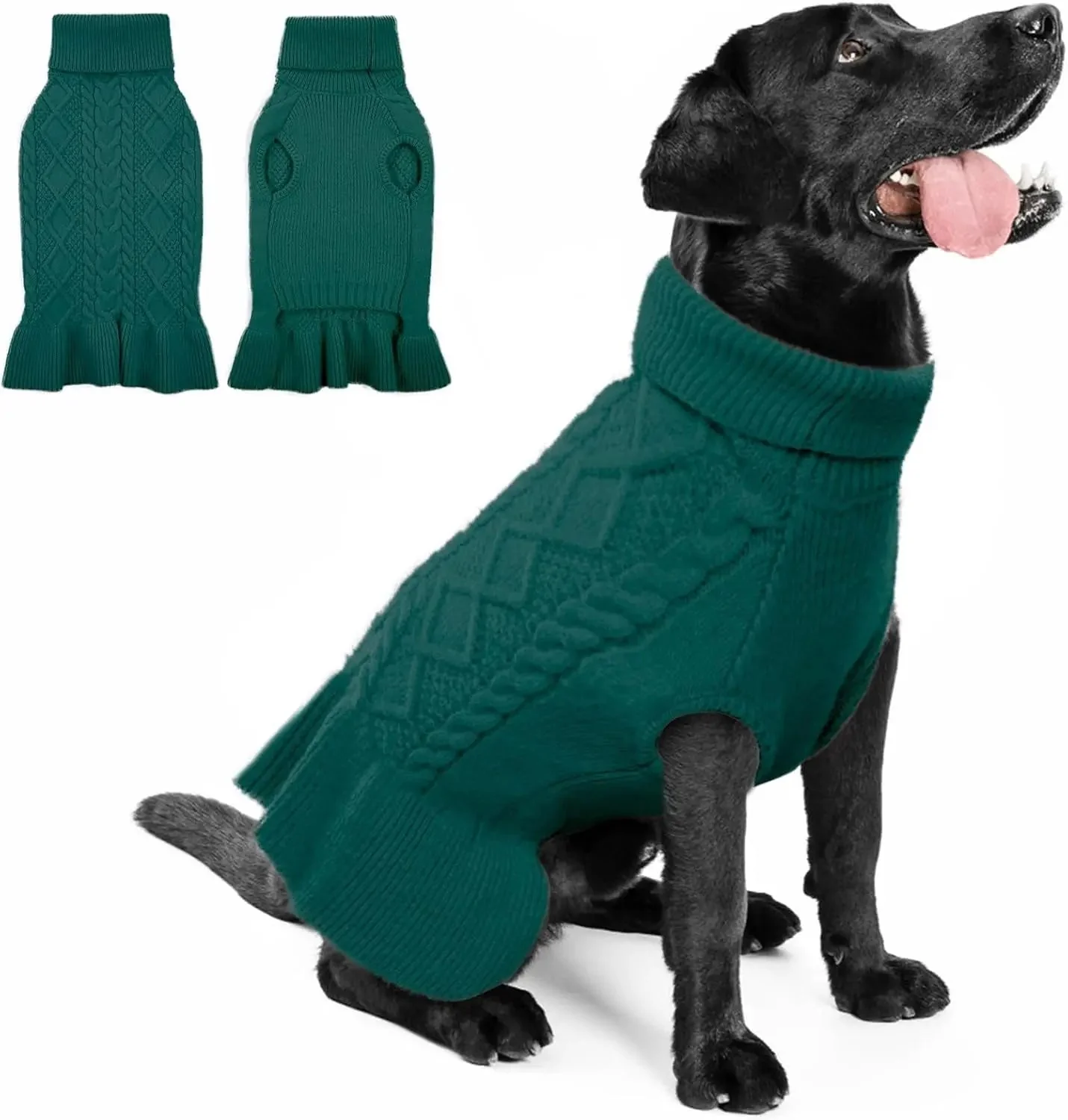 Cable Knit Dog Sweater Dress | Soft Turtleneck Warm Pet Pullover (XS–XL) - Image 9