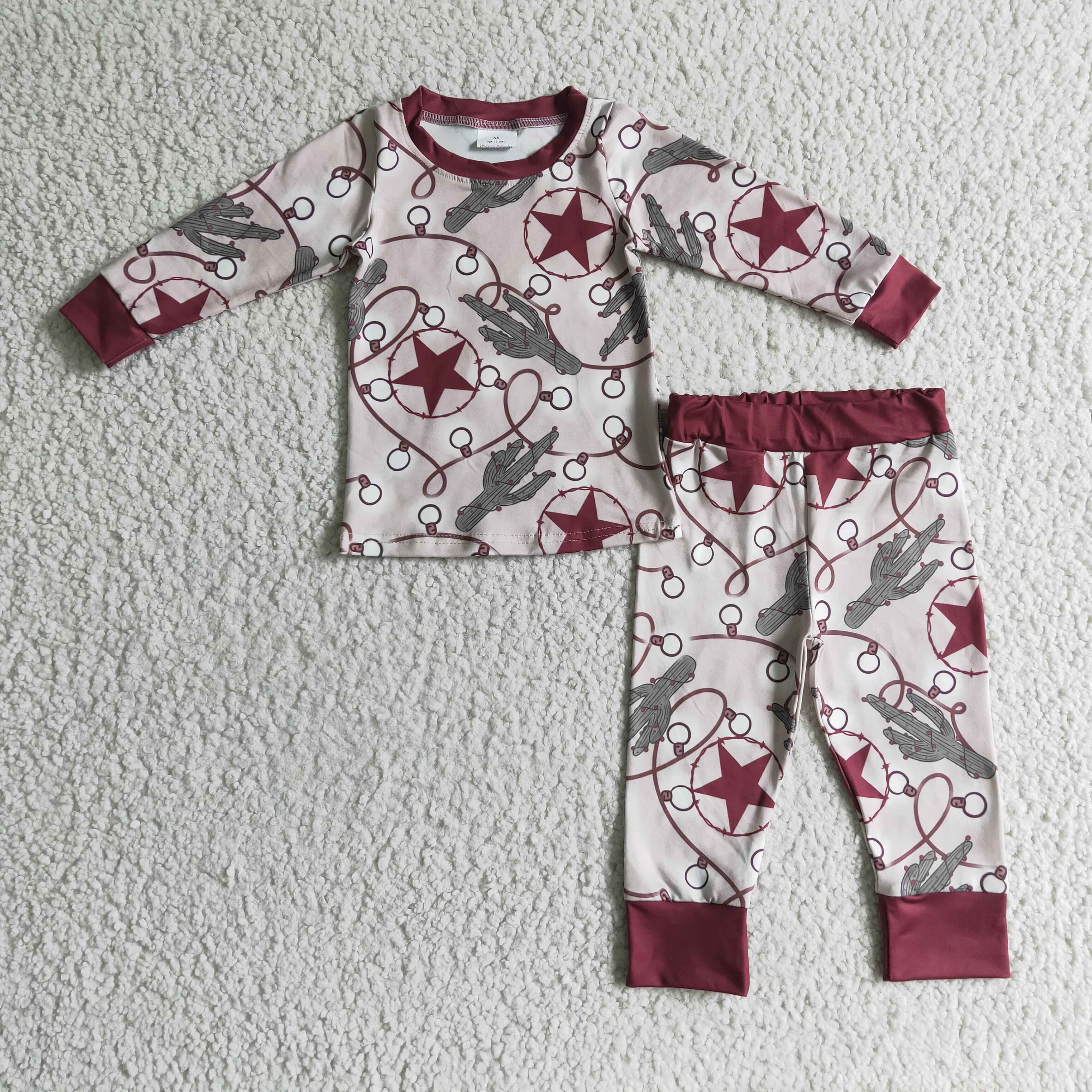 Cactus Christmas lights stars kids boy western Christmas pajamas - Image 2