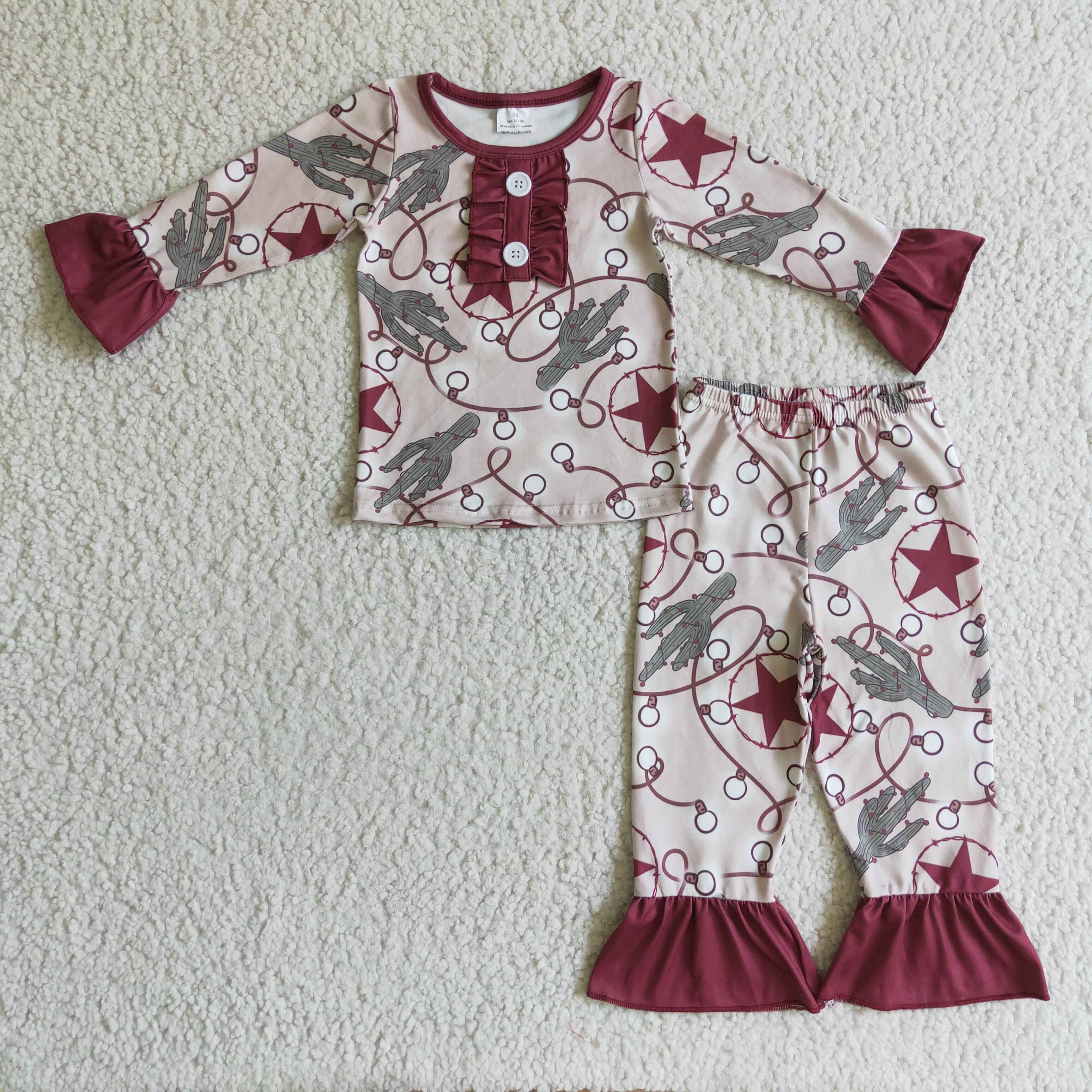 Cactus Christmas lights stars kids girls western Christmas pajamas - Image 2