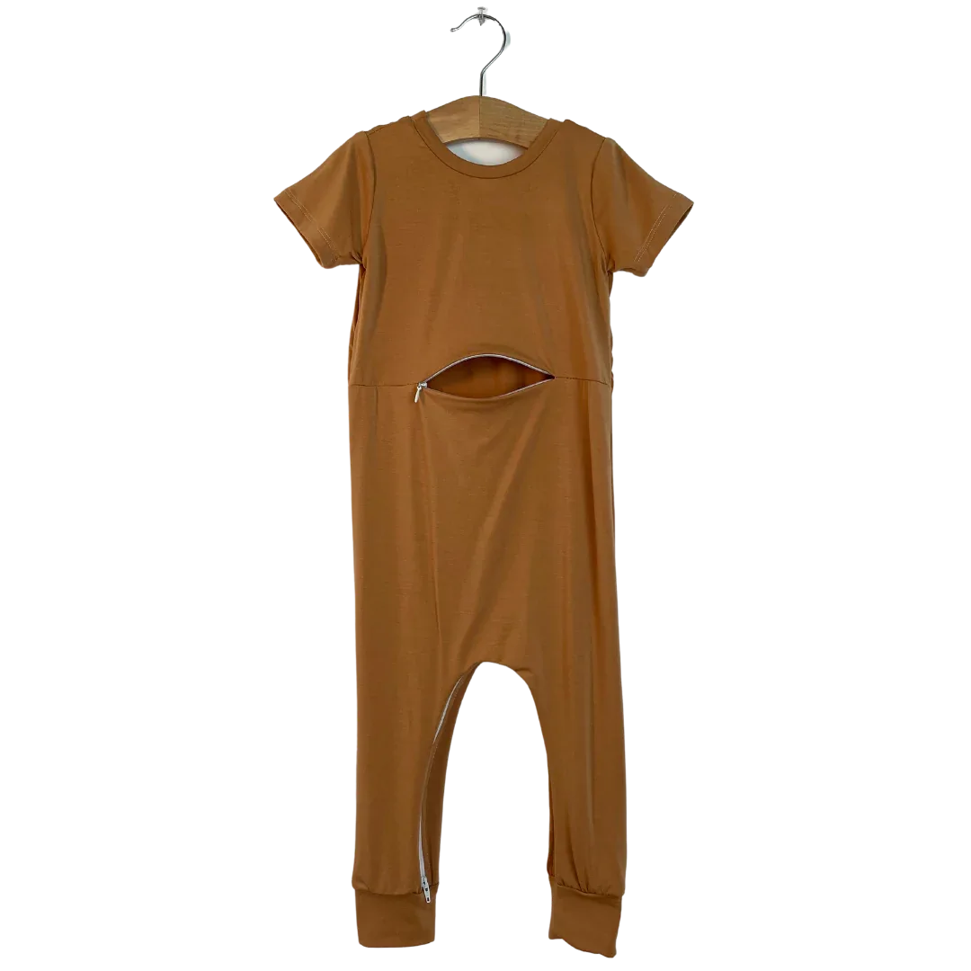 Camel Bamboo Lyocell Romper with G-Tube Access - Image 4