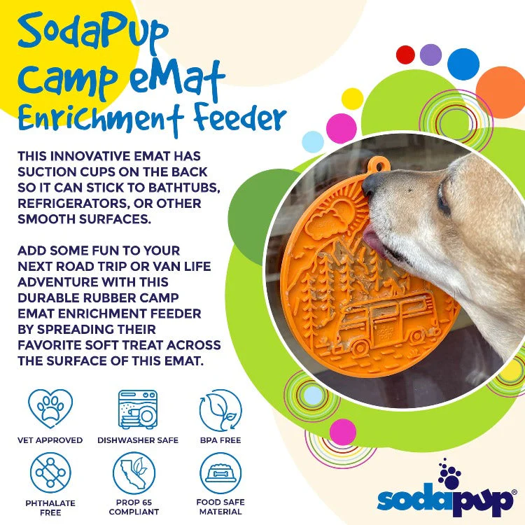 Camp eMat - Enrichment Lick Mat For Dogs and Cats - with Suction Cups | Retro Van Design | USA Made - Image 3