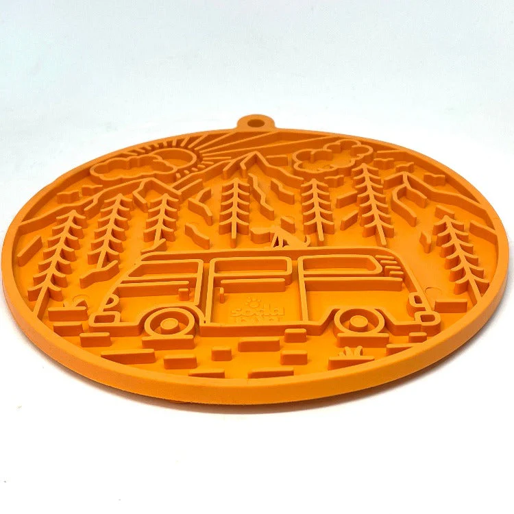 Camp eMat - Enrichment Lick Mat For Dogs and Cats - with Suction Cups | Retro Van Design | USA Made - Image 6