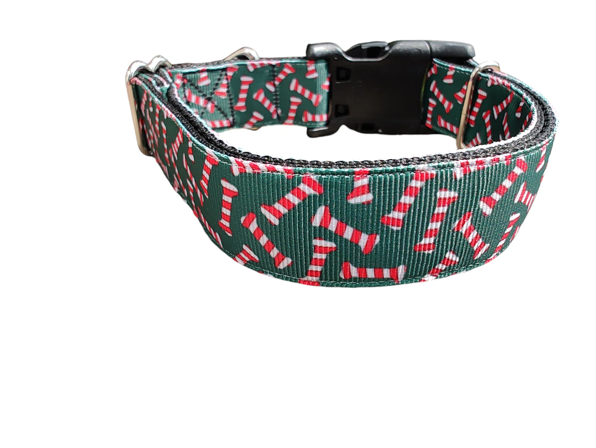 Candy Cane Bones Christmas Nylon Dog Collar - Image 2
