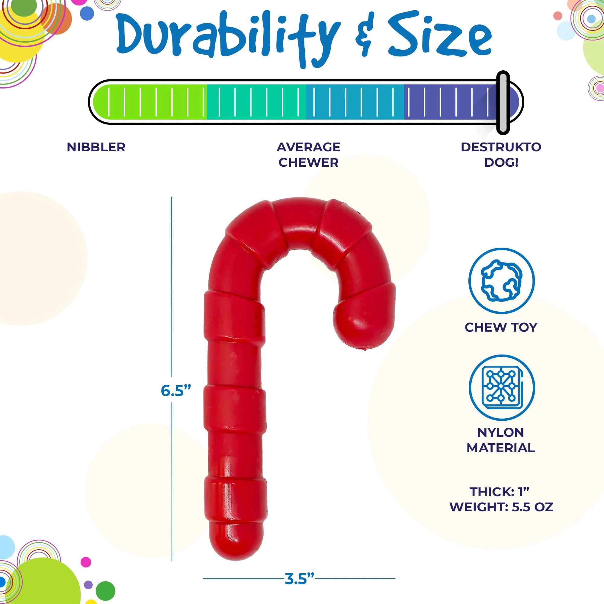 Candy Cane Nylon Dog Toy for Aggressive Chewers | USA Made | SodaPup - Image 4
