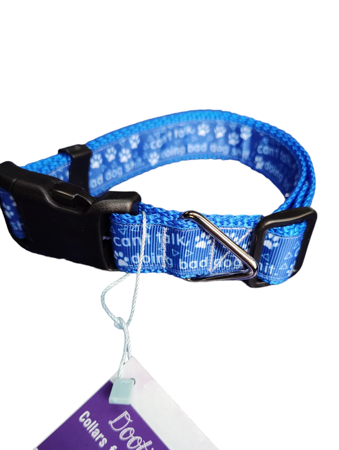 Can't Talk, Doing Bad Dog Shit Blue Nylon Dog Collar MD, LG, XL, Leash - Image 3