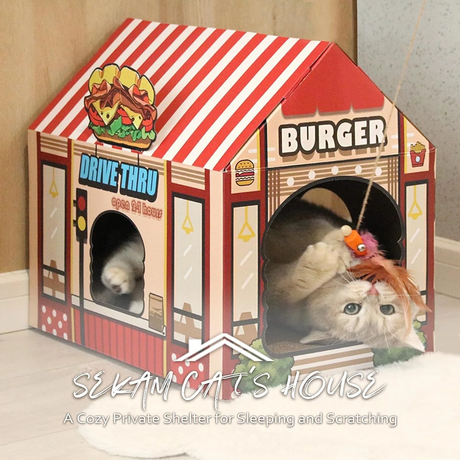 Cardboard Cat House with Scratcher - Image 2