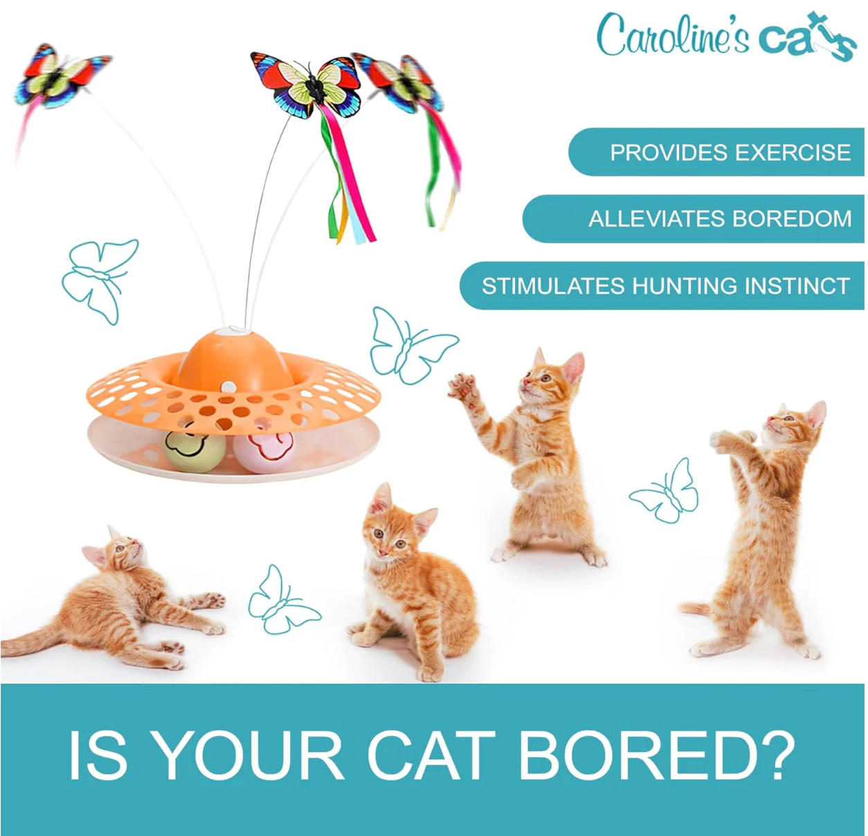 Caroline's Cats Automatic Butterfly Cat Toy – Interactive 2 in 1 with Auto Shut Off & Catnip Ball Track; Recommended Electric Exercise & Enrichment Game - Image 9