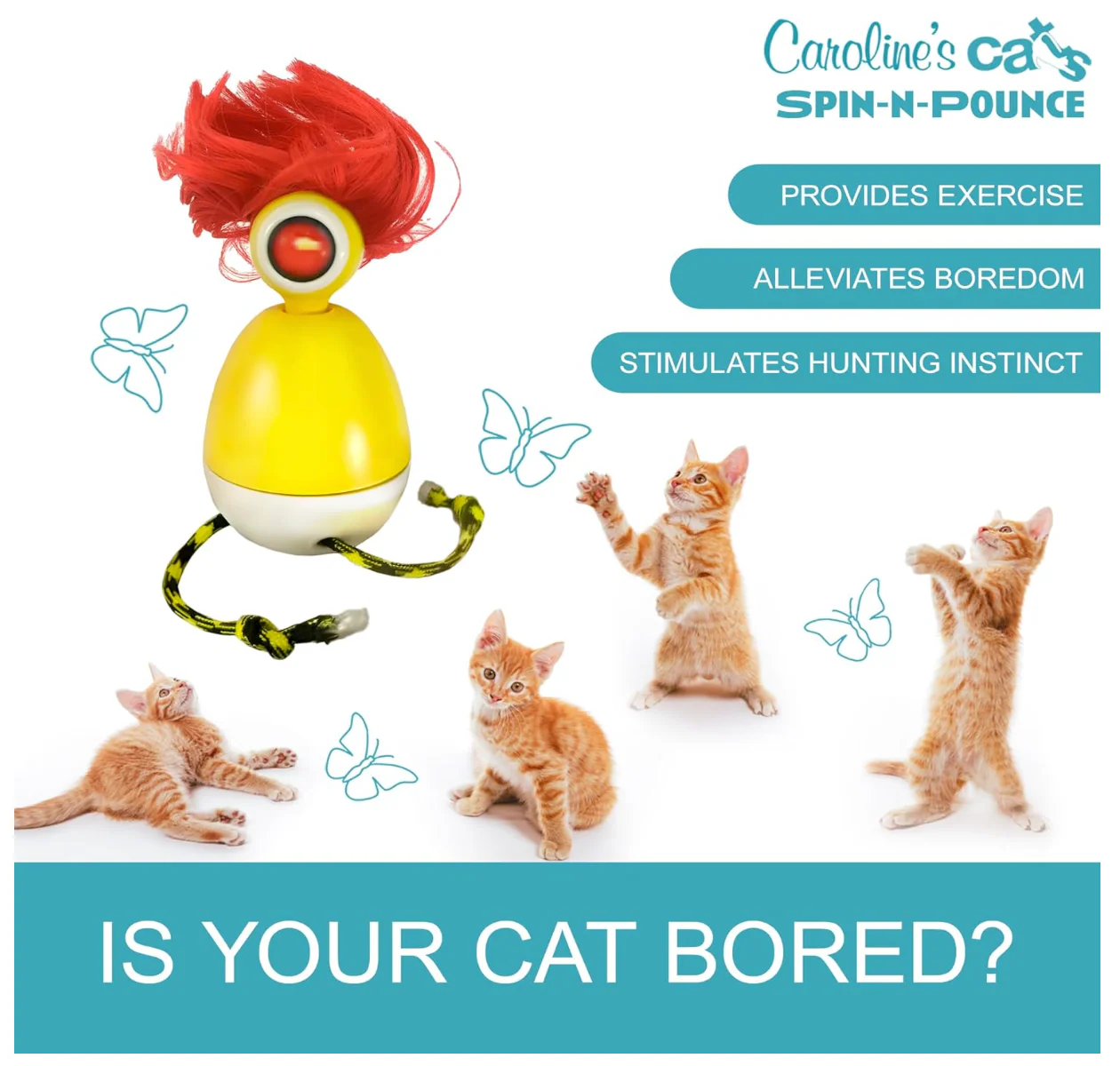 Caroline's Cats Spin-N-Pounce Rechargeable Automatic Interactive Indoor Dancing Cat Toy; Touch Sensor & Auto Shut Off, 360° Rotation, Silent Motor, LED Light, Simulates Prey for Hunting & Exercise - Image 8