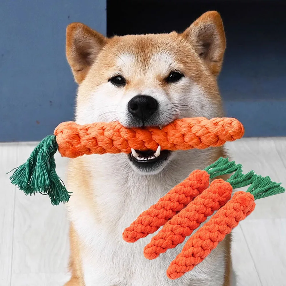 Carrot Rope Dog Chew Toy – Durable Cotton Molar Toy for Puppies & Dogs - Image 3