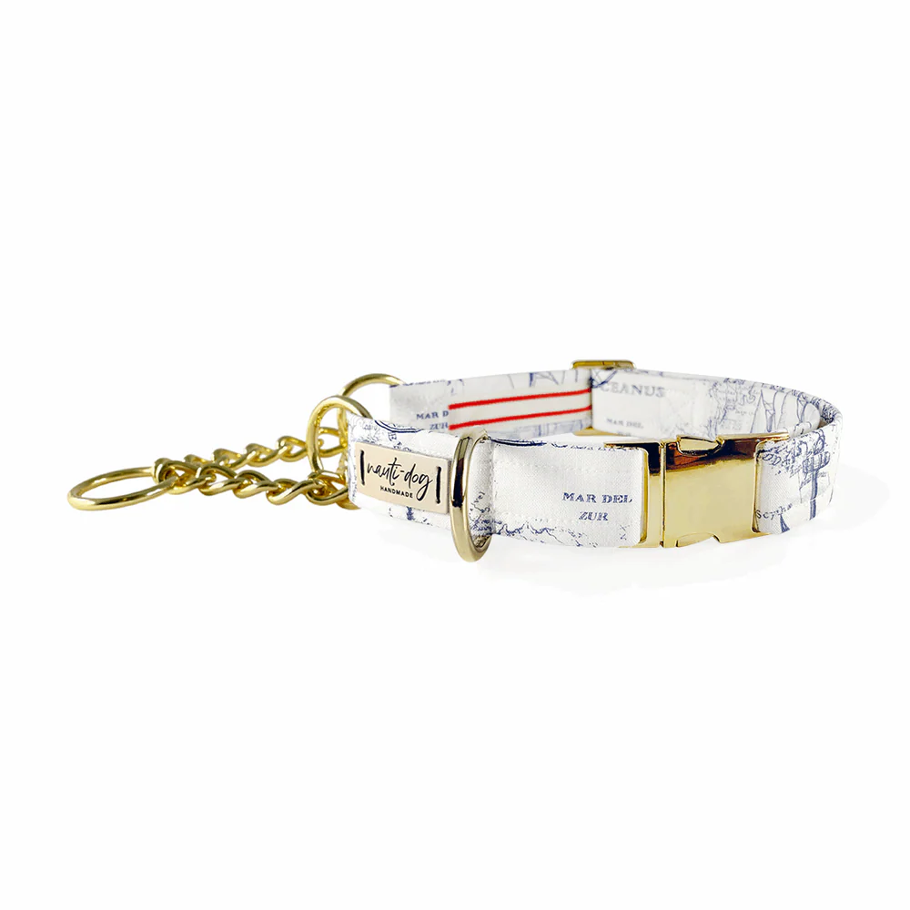 Carta Marina Light Vintage Nautical Toile Buckle & Martingale Dog Collar - Image 2