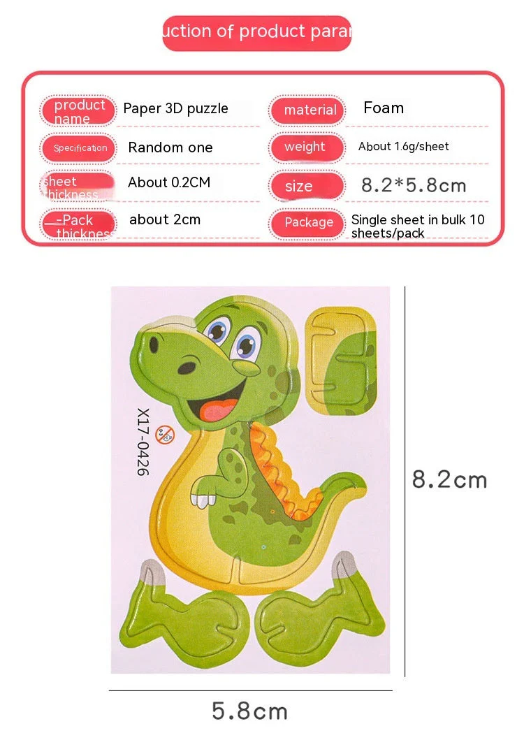 Cartoon Dinosaur 3D Puzzle Model Children DIY Handmade - Image 3