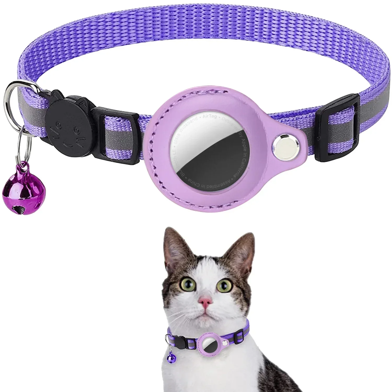 Cat AirTag Holder Collar – Adjustable Reflective Breakaway Kitten Collar with Bell & Waterproof AirTag Case - Image 2