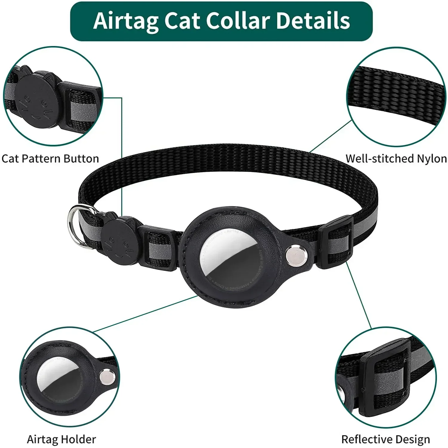 Cat AirTag Holder Collar – Adjustable Reflective Breakaway Kitten Collar with Bell & Waterproof AirTag Case - Image 4