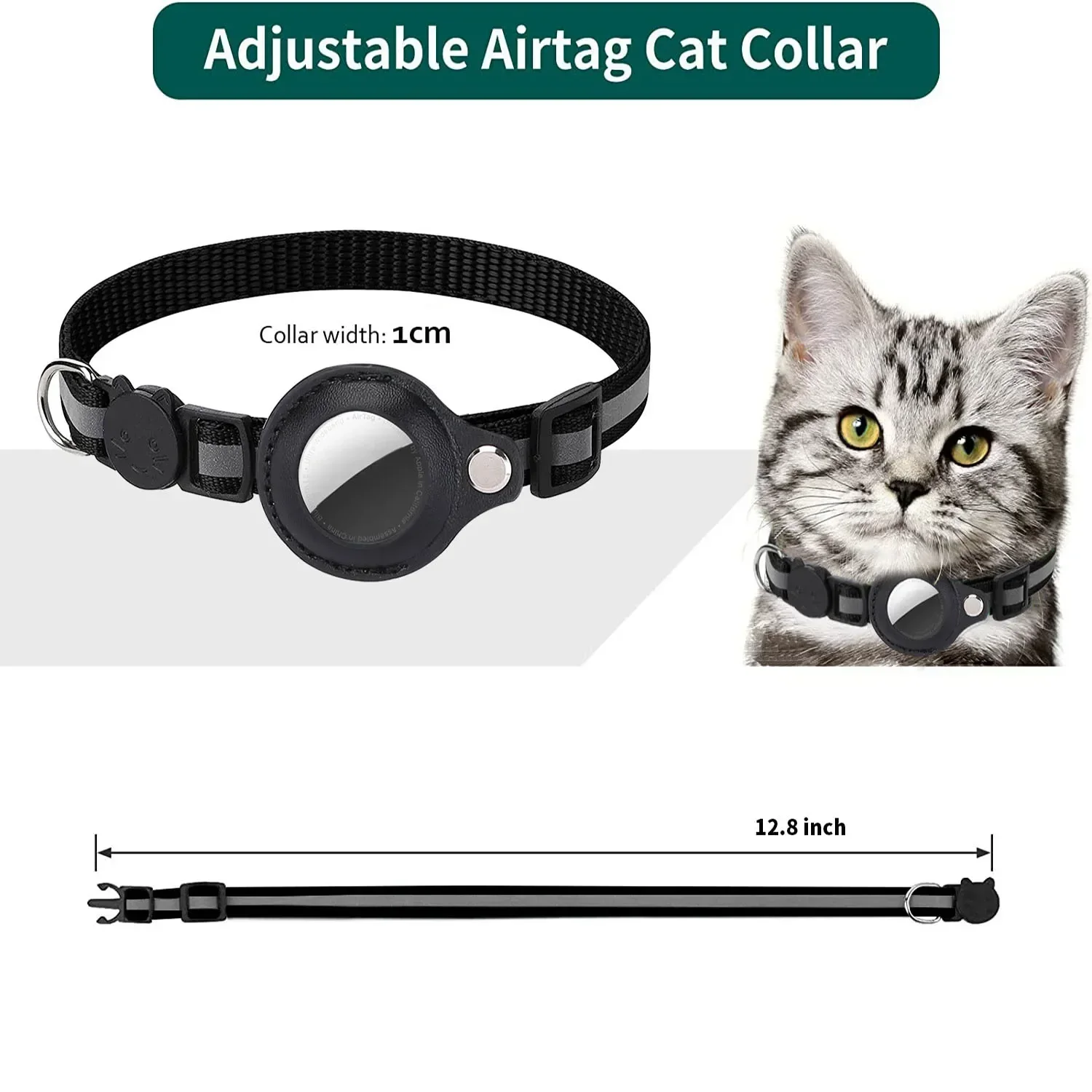 Cat AirTag Holder Collar – Adjustable Reflective Breakaway Kitten Collar with Bell & Waterproof AirTag Case - Image 7