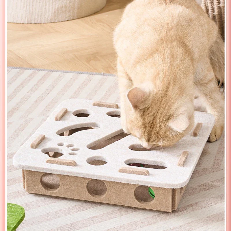 Cat Fun Box – Interactive Puzzle Toy for Indoor Cats, Scratching & Digging Activity Box with Bell Balls - Image 5