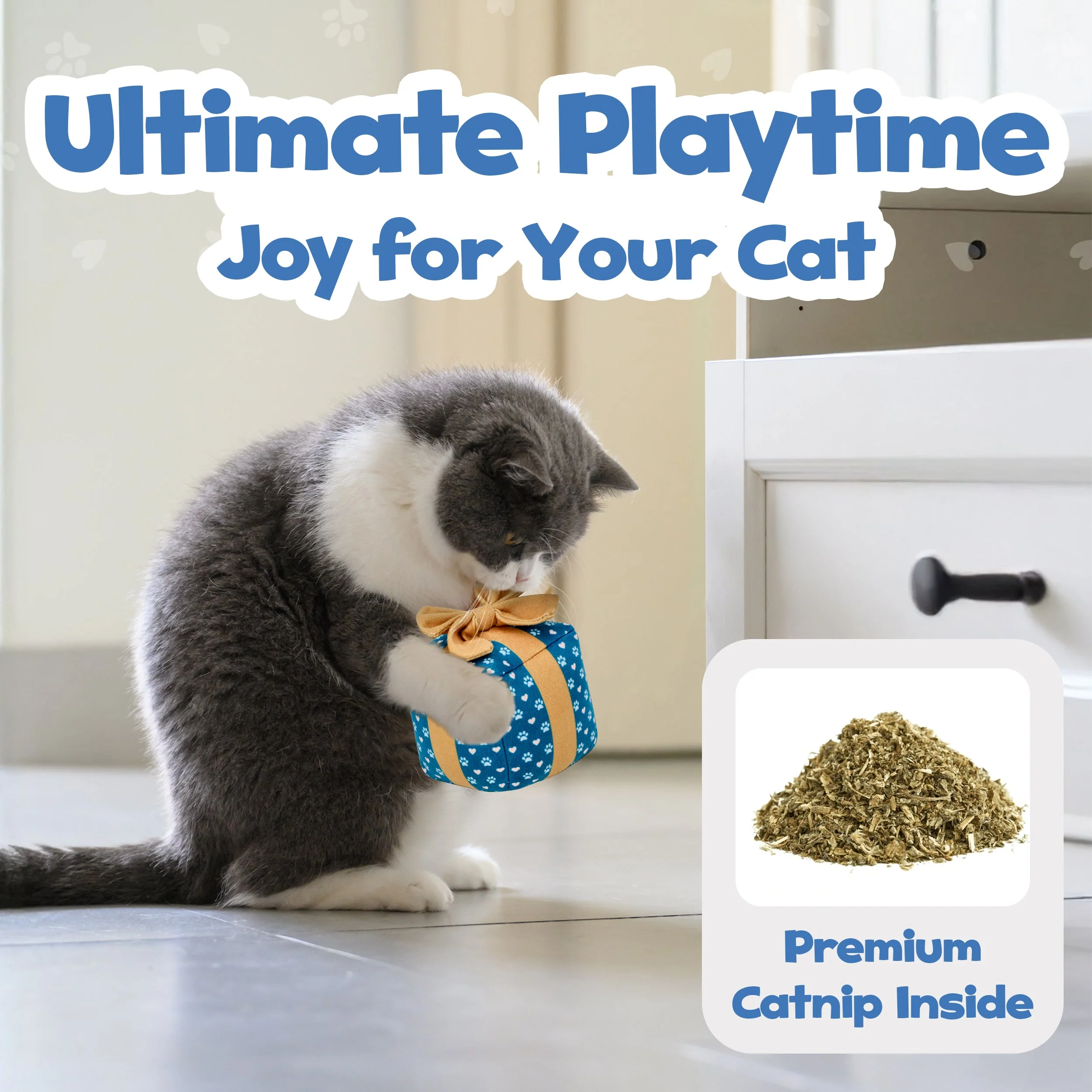 Cat Gift Box Catnip Toy – Crinkle Cat Toy for Indoor Cats, Cute Plush Birthday Present Kitty Toy with Catnip Inside - Image 3