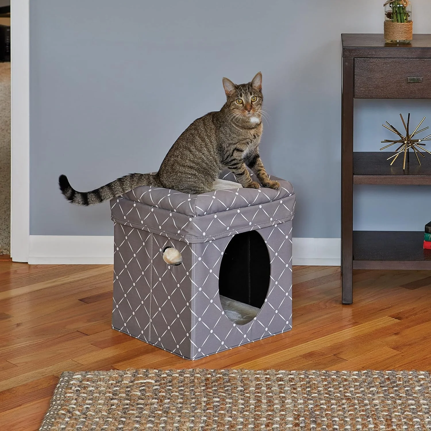 Cat Hous  in Fashionable Mushroom Diamond Print - Image 2