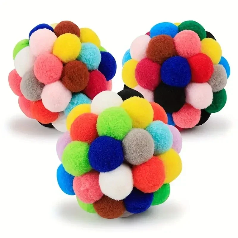 Cat Plush Bell Ball Toy – Colorful Woolen Self-Play Ball - Image 2