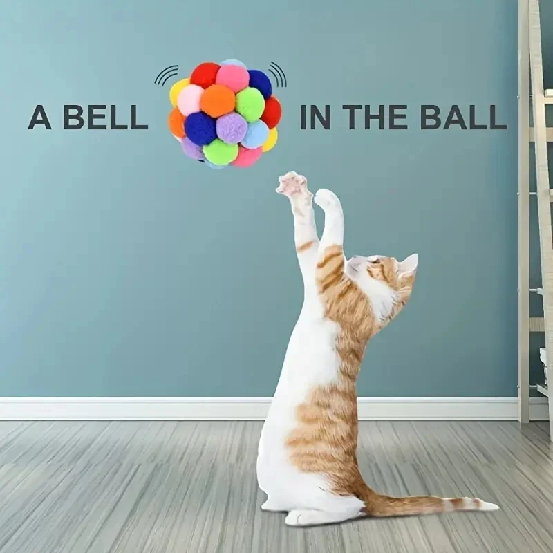 Cat Plush Bell Ball Toy – Colorful Woolen Self-Play Ball - Image 4