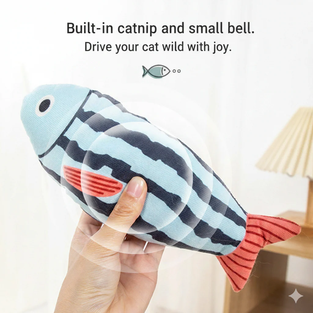 Cat Toy Catnip Fish Plush with Bell - Image 2